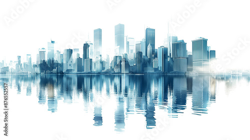 A modern city with abstract forex charts isolated on a transparent background
