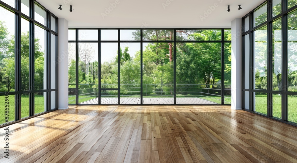 Obraz premium Spacious Room with Large Windows and Wooden Floor