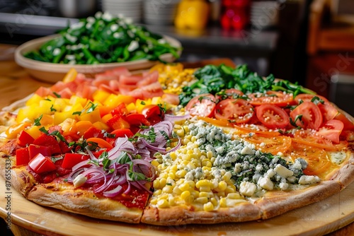 Delicious and creative pizzas with unique toppings and presentations. Perfect for themes of gourmet food and culinary innovation photo