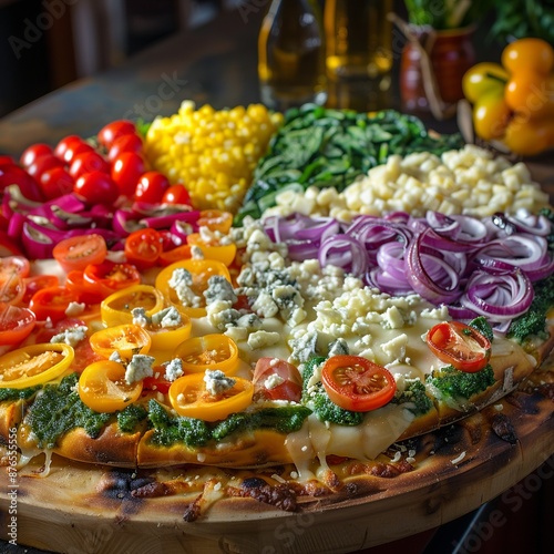 Delicious and creative pizzas with unique toppings and presentations. Perfect for themes of gourmet food and culinary innovation