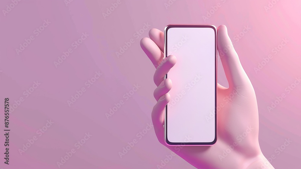 3D vector hand holding mobile phone isolated on purple background, Hand using smartphone with empty screen for mockup mobile pink concept. showcase 3d display minimal scene with device smartphone 3D vector hand holding mobile phone isolated on purple background, Hand using smartphone with empty screen for mockup mobile pink concept. showcase 3d display minimal scene with device smartphone