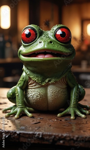 Funny Green Frog with Big Red Eyes.