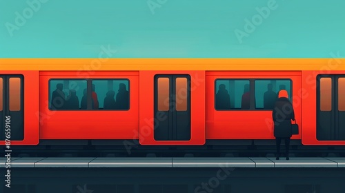 Public transit systems depicted by a bustling subway station promoting mass transit as an eco-friendly alternative to reduce traffic congestion and air pollution. Background Illustration, Bright