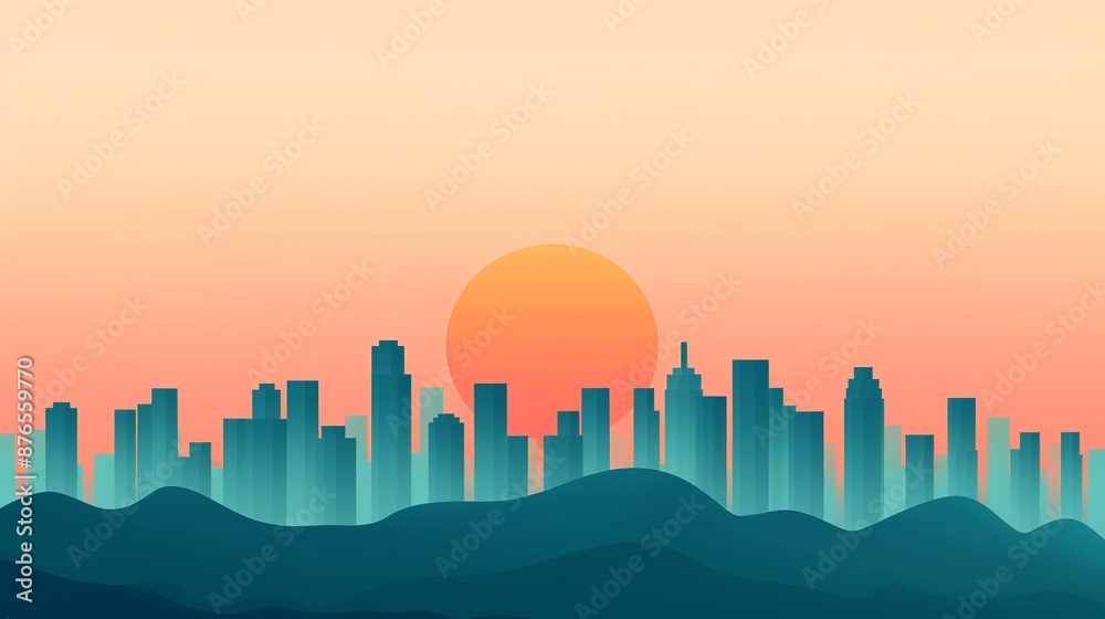 Obraz premium Air quality improvement shown by a cityscape with reduced smog after implementing clean air policies emphasizing the benefits of reducing air pollution. Background Illustration, Bright color tones, ,