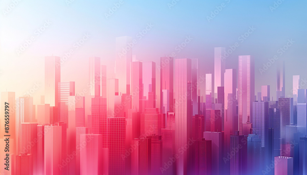 An abstract digital artwork of a cityscape with skyscrapers, featuring a gradient of pink and blue colors. An abstract digital artwork of a cityscape with skyscrapers, featuring a gradient of pink and blue colors.