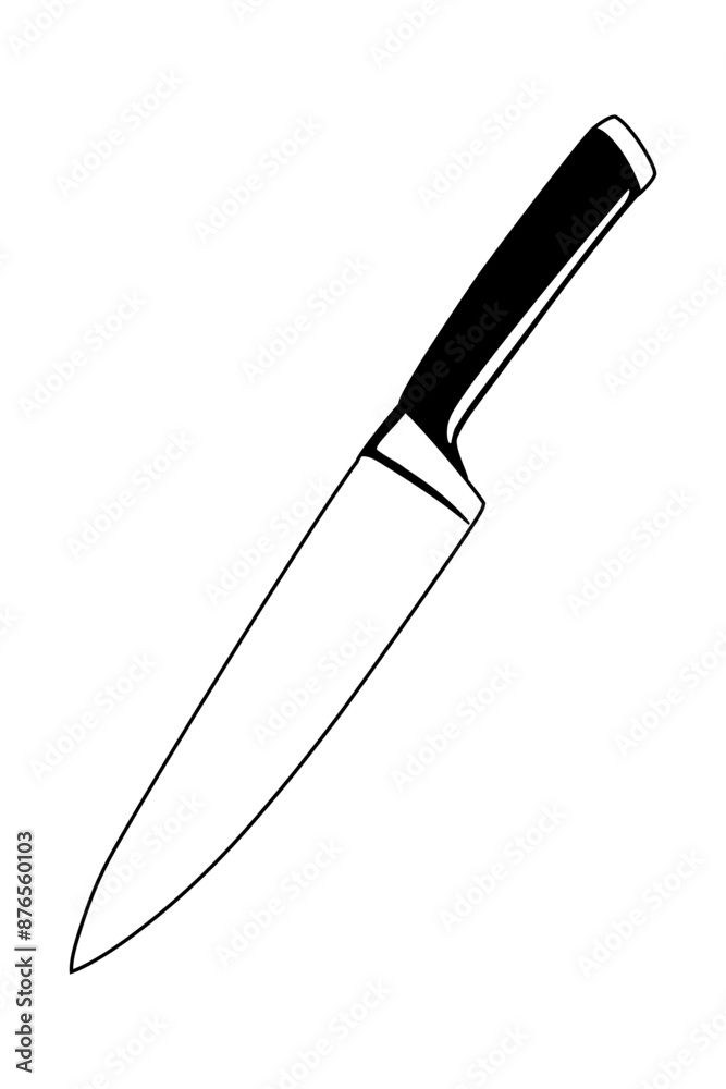 Large kitchen knife for chef or cook in vector outline line art drawing