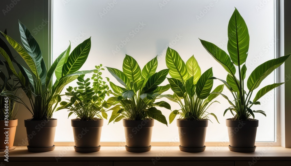 Green Plants in Pots on Window Sill. Green Plants in Pots on Window Sill.