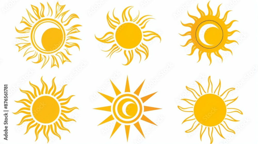 A set of yellow sun icons featuring a variety of artistic and decorative designs, emphasizing the beauty and creativity of sun graphics, suitable for sunny and summer themes. A set of yellow sun icons featuring a variety of artistic and decorative designs, emphasizing the beauty and creativity of sun graphics, suitable for sunny and summer themes.