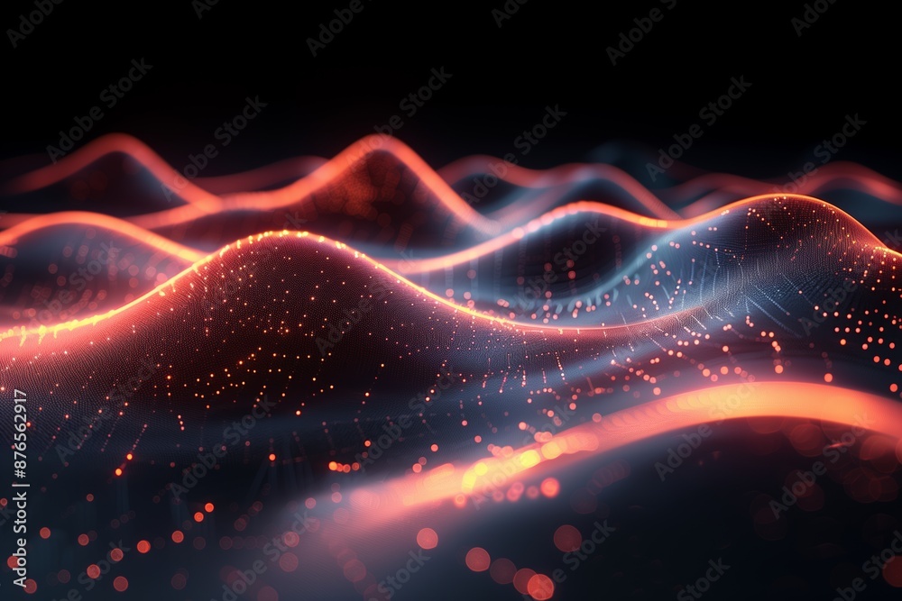 Fototapeta premium Abstract Futuristic Mesh Wave with Connected Dots and Lines - 3D Render