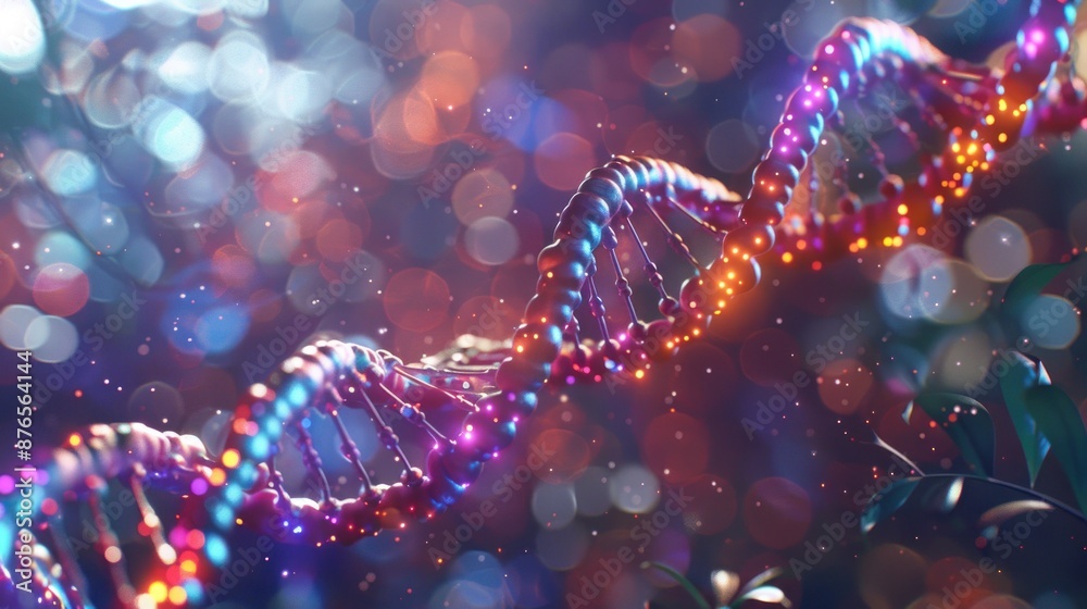 DNA double helix with colorful lights background DNA double helix with colorful lights background