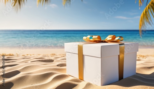 Gift box on a sandy beach  © Unnamed  Bird