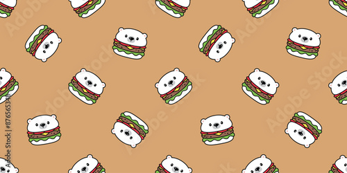bear polar seamless pattern hamburger fast food vector teddy face head pet doodle cartoon gift wrapping paper tile background repeat wallpaper scarf isolated illustration design