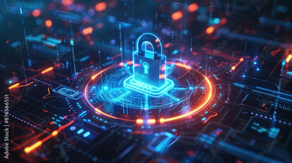 Cybersecurity Concept with Holographic Lock Cybersecurity Concept with Holographic Lock