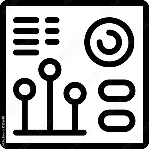 Line art icon depicting a control panel, symbolizing management, customization, and technical adjustments