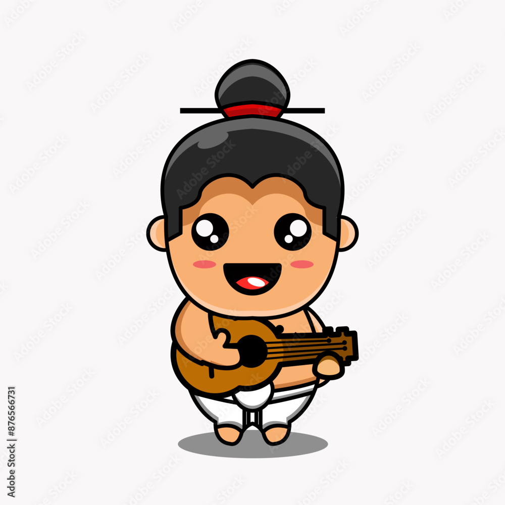 Obraz premium cute vector design illustration mascot character sumo playing guitar