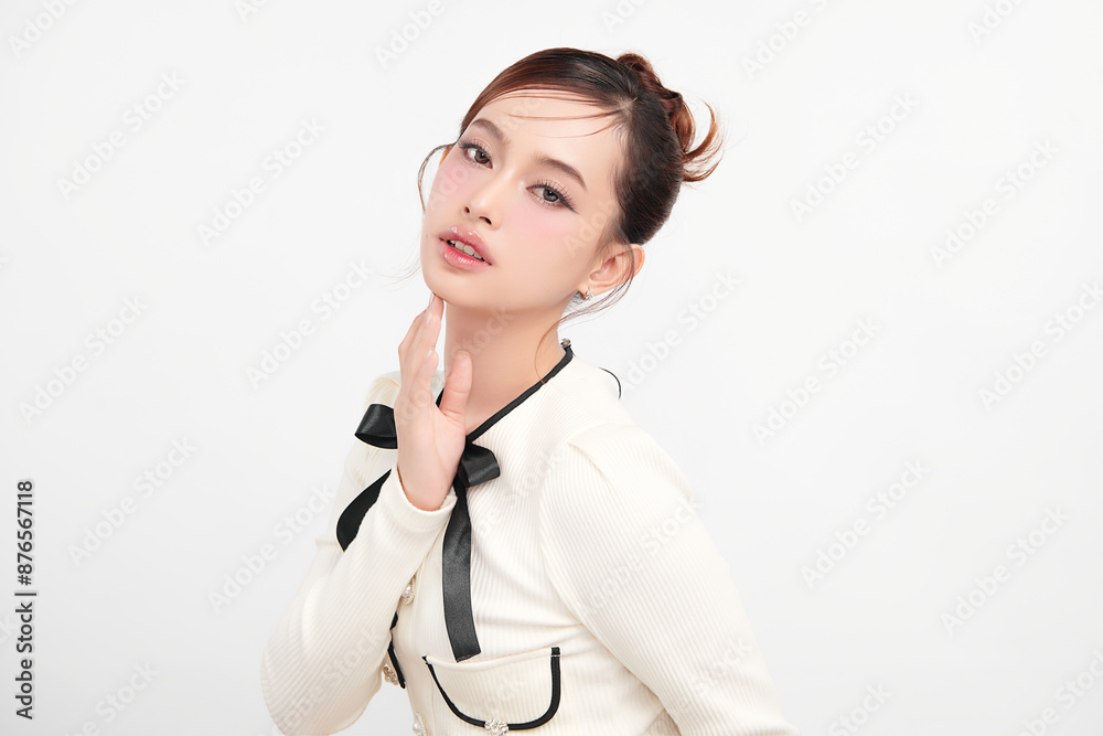 Beautiful young asian woman with clean fresh skin on white background, Face care, Facial treatment, Cosmetology, beauty and spa, Asian women portrait. Beautiful young asian woman with clean fresh skin on white background, Face care, Facial treatment, Cosmetology, beauty and spa, Asian women portrait.