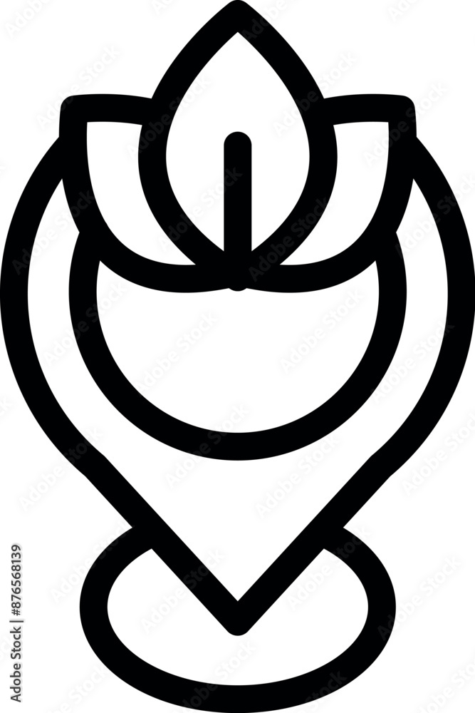 Line art icon of a map pin containing a sprouting plant, symbolizing environmentally friendly locations Line art icon of a map pin containing a sprouting plant, symbolizing environmentally friendly locations
