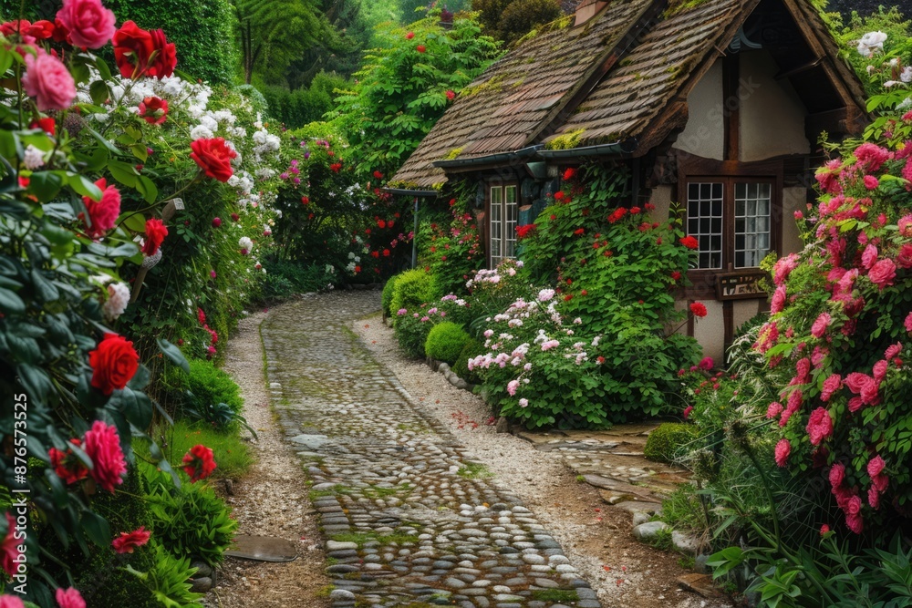 Naklejka premium A small house with a garden in front of it