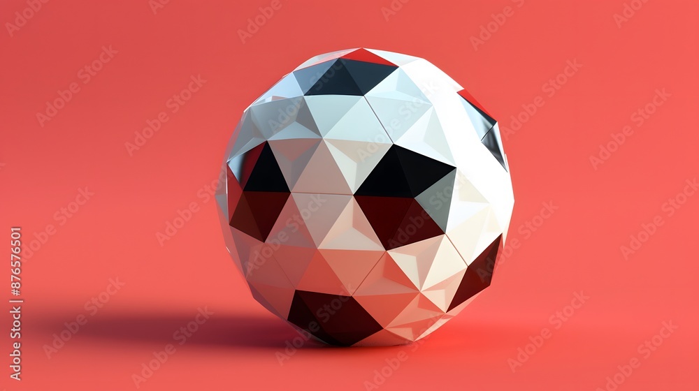 Fototapeta premium low poly soccer ball on red background