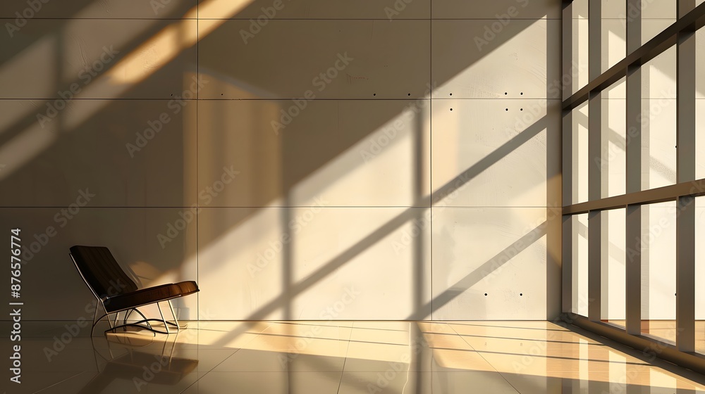 Obraz premium Abstract architecture shadow and lights in office room on white wall from window. 