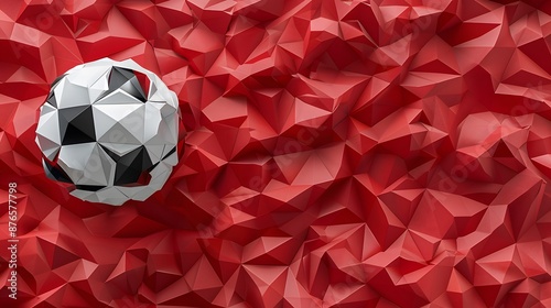 Fototapeta low poly soccer ball on red background