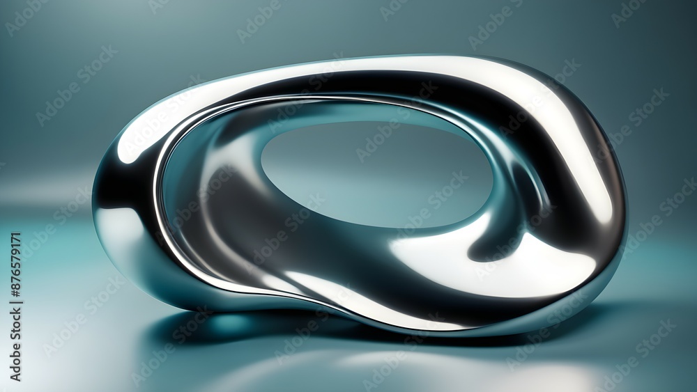 3D rendering of a smooth and shiny silver torus reflecting light on a blue background