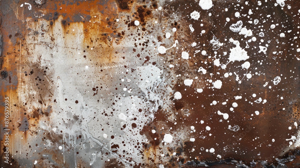 Fototapeta premium Texture of rusty iron plate with splattered white paint