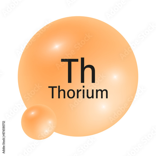 Thorium element icon. Glossy orange sphere. Chemical symbol Th. Vector illustration.