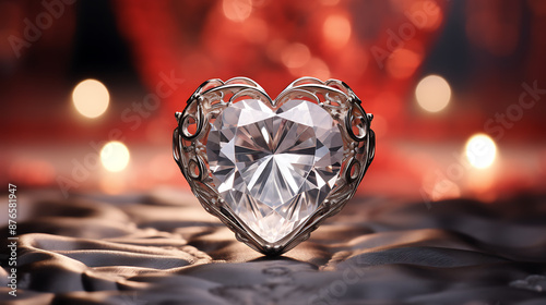 Diamond heart, elegant and radiant, surrounded by soft candlelight.
