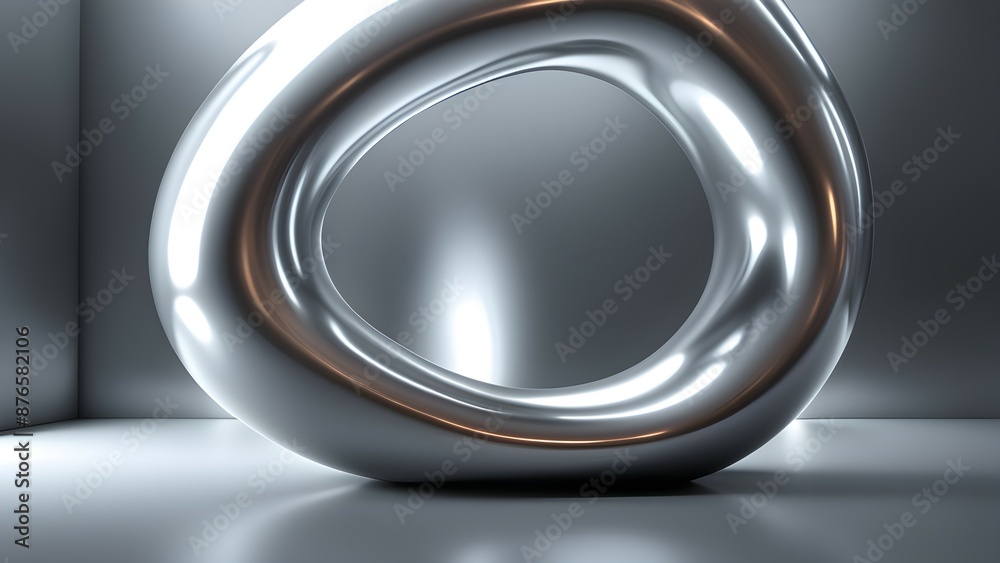 Elegant silver torus sculpture with a glossy metallic surface in a spotlight Elegant silver torus sculpture with a glossy metallic surface in a spotlight