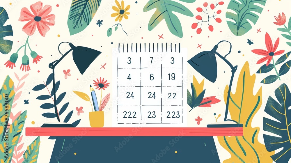 Aesthetic desk calendar template for 2025 year. Week starts on Sunday