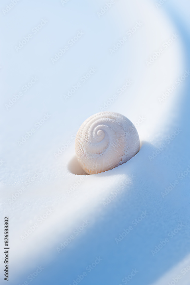 White seashell on white sand with blue sky, minimalist summer beach background.
White seashell on white sand with blue sky, minimalist summer beach background.