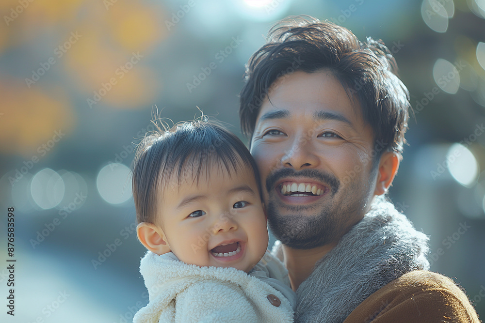 Obraz premium 笑顔の親子 パパと子供