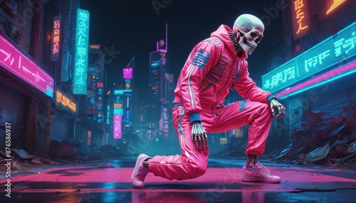 Cyberpunk Skeleton in Pink Suit.