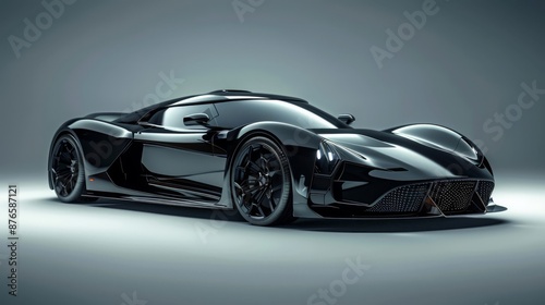 Black fast sports car. Futuristic sports car concept. Generative Ai.