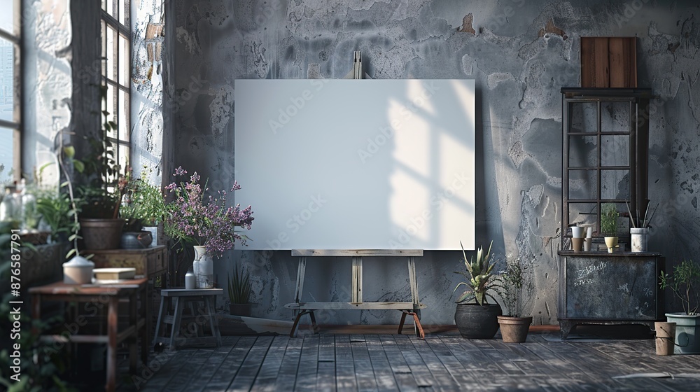 Blank Canvas in a Rustic Loft Studio Blank Canvas in a Rustic Loft Studio