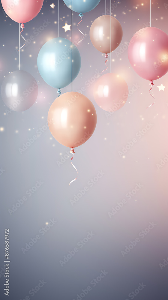Pastel pink and blue balloons with sparkling stars evoke a festive and celebratory mood perfect for birthday invitations.
Pastel pink and blue balloons with sparkling stars evoke a festive and celebratory mood perfect for birthday invitations.