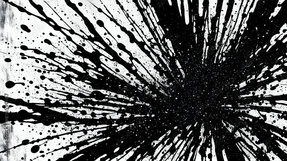 Black and white abstract painting with a burst of energy Black and white abstract painting with a burst of energy