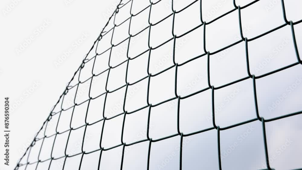 View through a wire mesh fence towards the sky