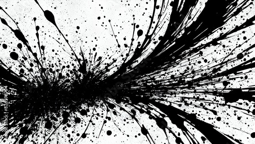 Black and white abstract painting with explosive ink splatter and bold movement photo