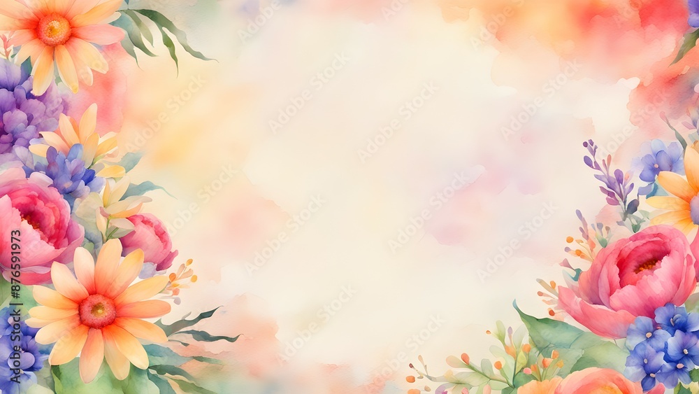 Fototapeta premium Watercolor Floral Frame with Soft Pastel Background