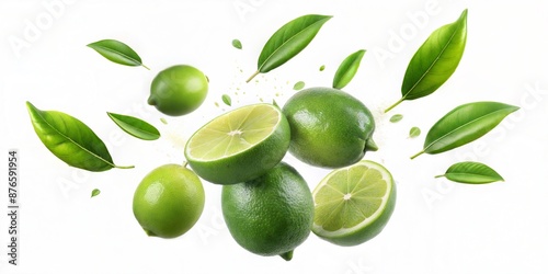 Wallpaper Mural set of lime and leaves with lime on white background Torontodigital.ca