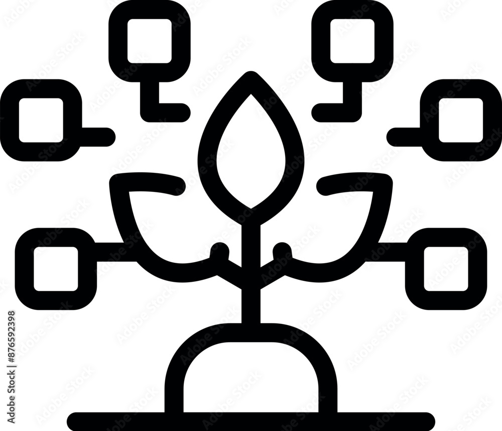 Plant growing while being programmed with digital blocks, artificial intelligence concept, line icon Plant growing while being programmed with digital blocks, artificial intelligence concept, line icon