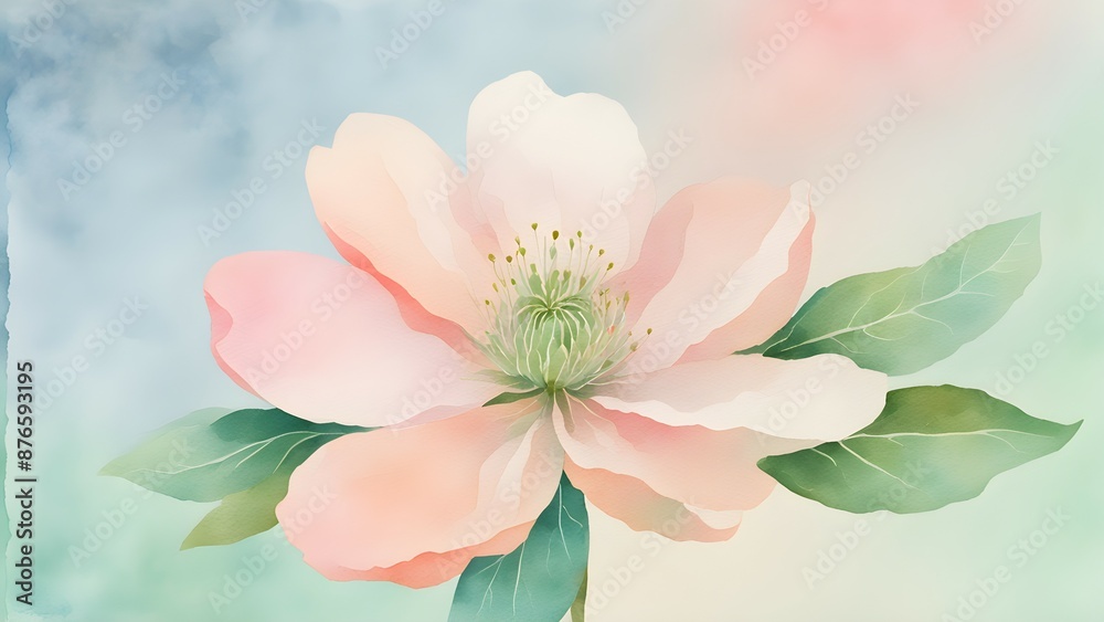 Fototapeta premium Delicate and Dreamy Watercolor Floral Illustration of a Pink Flower in Full Bloom