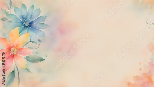 Delicate watercolor floral background in soft pastel shades with a hint of pink and blue.