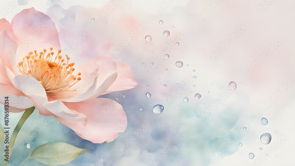 Delicate pink flower in soft focus with water droplets on a blurred background. Delicate pink flower in soft focus with water droplets on a blurred background.