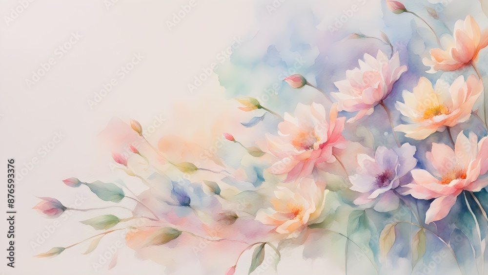 Fototapeta premium Watercolor Floral Arrangement with Pastel Blooms and Delicate Foliage