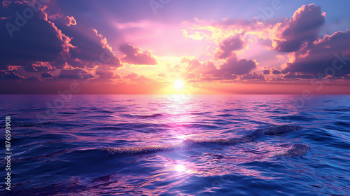 beautiful dramatic sunset over sea sunlight blue sky sea level landscape tranquil waters nature beauty revealed AI Generated --ar 16:9 --style raw © Hatai