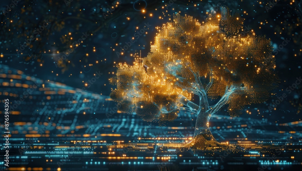 Digital Tree in a Futuristic Landscape Digital Tree in a Futuristic Landscape