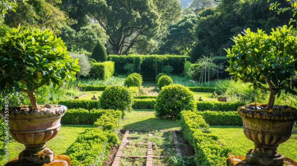 A formal garden features structured designs with symmetrical layouts, precise hedges, manicured lawns, and orderly pathways, embodying elegance and classical style.
A formal garden features structured designs with symmetrical layouts, precise hedges, manicured lawns, and orderly pathways, embodying elegance and classical style.